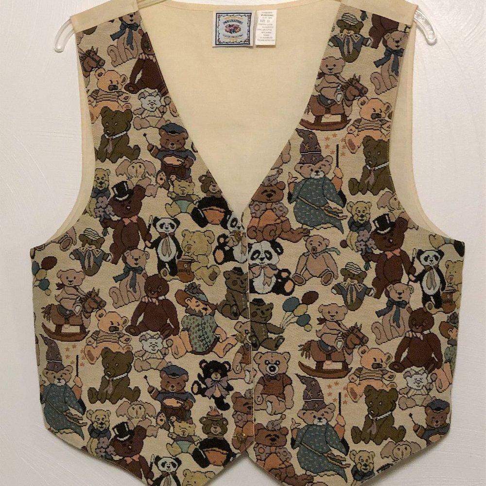 Imaginations vintage tapestry vest with teddy bear